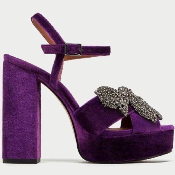 {ZARA}Velvet Bow Embellished Platform Sandals